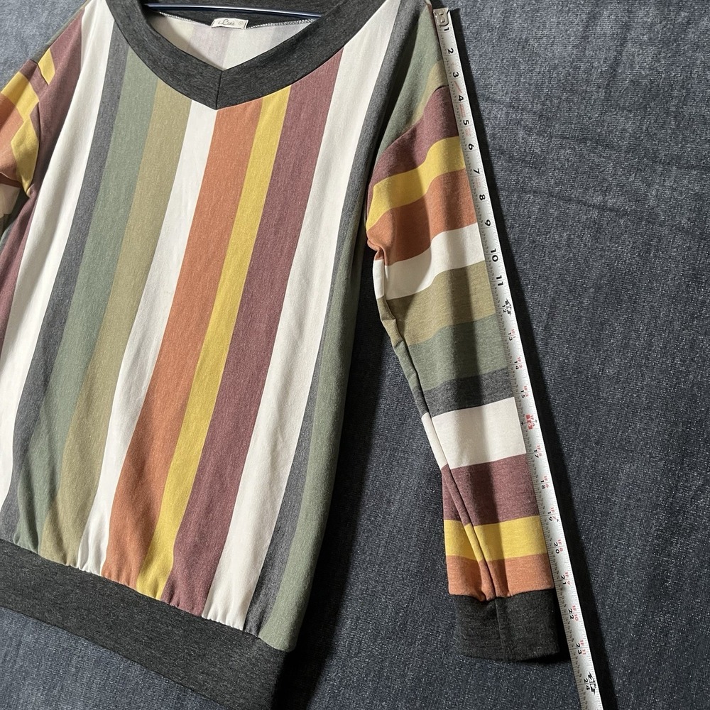 e.Luna Women's S Multicolor Striped V-Neck Long Sleeve Knit Pullover Top - Picture 7 of 9